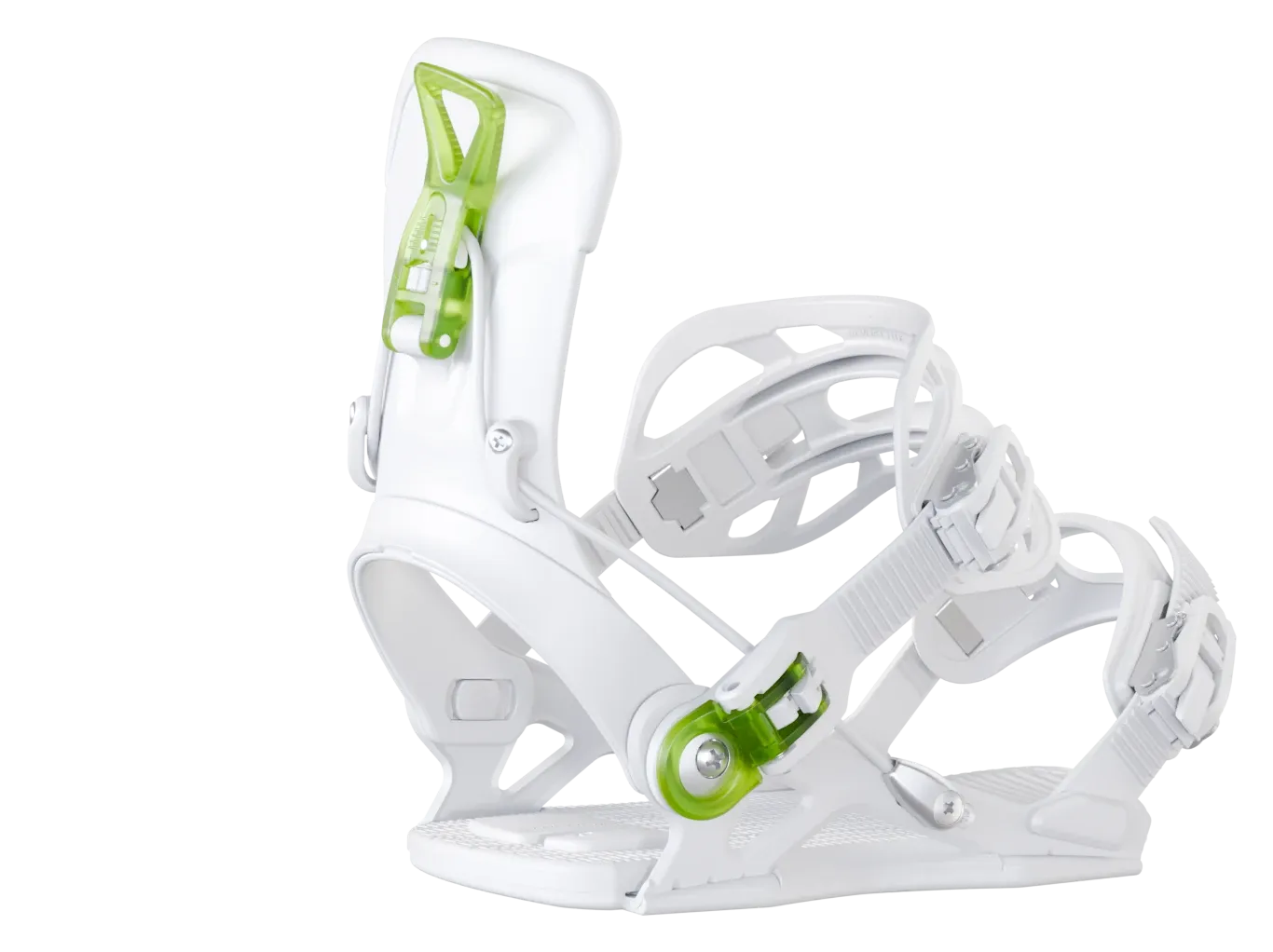 A FASTEC binding closed and ride-ready, highback up and both levers locked.